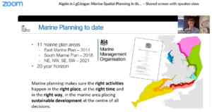 A screenshot from the meeting: Ben Coppins introduces England's marine planning regions